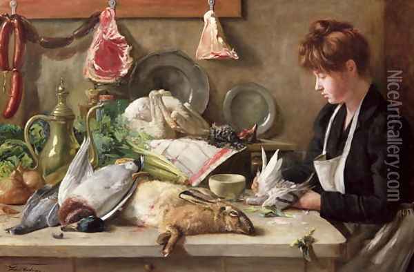 Plucking the Pigeon Oil Painting - Leon Reding