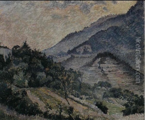 Le Cabanon, Soleil Conchant, Toulon Oil Painting - Lucien Pissarro