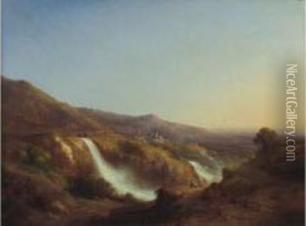 Paysage A La Cascade Oil Painting - Serafino Da Tivoli