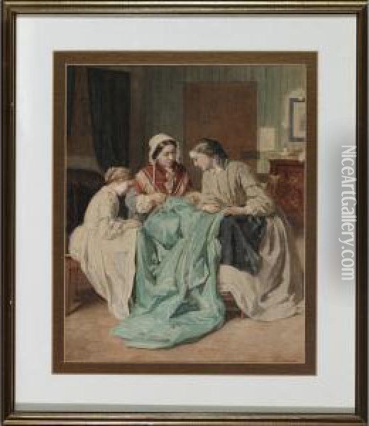 Sewing Bee Oil Painting - Jules Trayer