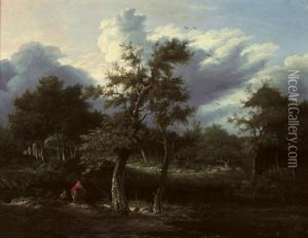 Figures In A Wooded Landscape Oil Painting - Edward Charles Williams