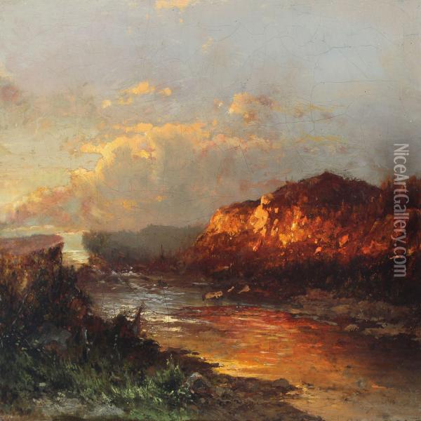 The Hudson River In The Evening Sun Oil Painting - Carl August Sommer