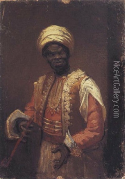 Portrait Of A North African Man Holding A Pipe Oil Painting - Henri Regnault