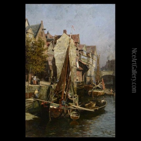 Canal Scene Oil Painting - Hermann Petzet