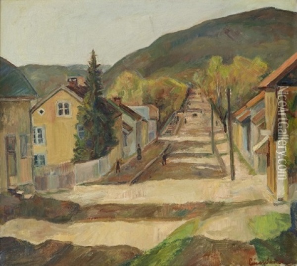 Storgaten In Lillehammer Oil Painting - Einar Sandberg