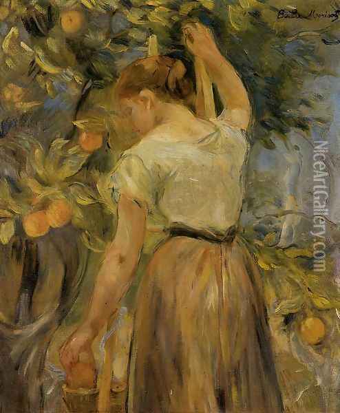 Young Woman Picking Oranges Oil Painting - Berthe Morisot
