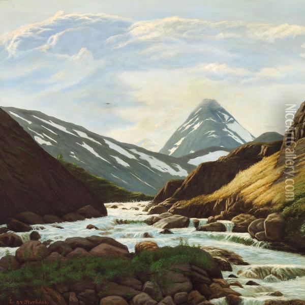 En Tinde I Jotunfjeldene I Norge Oil Painting - John L. Lubschitz
