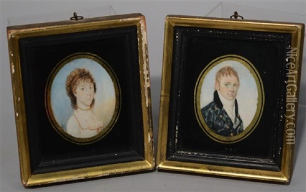 Portrait Miniatures Of Mr. And Mrs. Elija Brigham (2 Works) Oil Painting - William M.S. Doyle