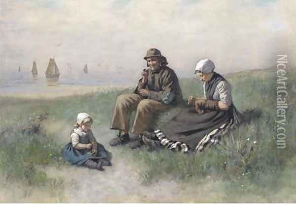 A fisherman and his family Oil Painting - David Adolf Constant Artz