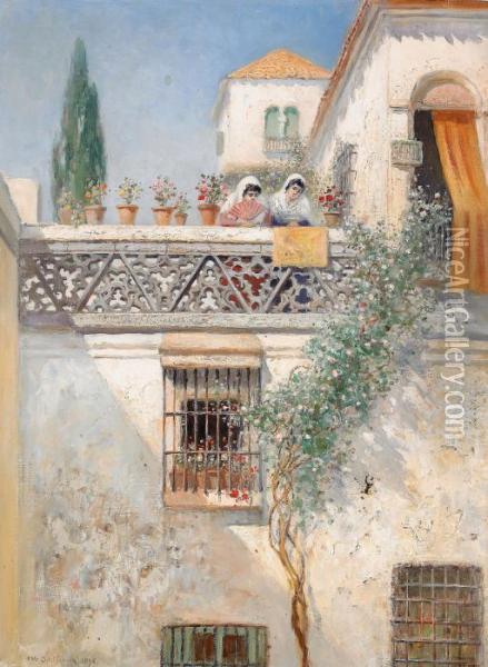 En Balkong I Sevilla Oil Painting - Frans Wilhelm Odelmark
