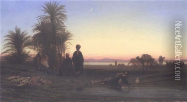 Effet Du Soir, Rives Du Nil (haute Egypte) Oil Painting - Charles Theodore (Frere Bey) Frere