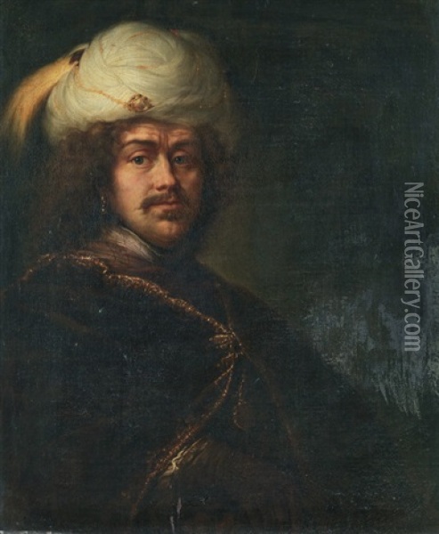 Brustbild Eines Mannes Mit Befiedertem Turban Oil Painting - Daniel De Koninck