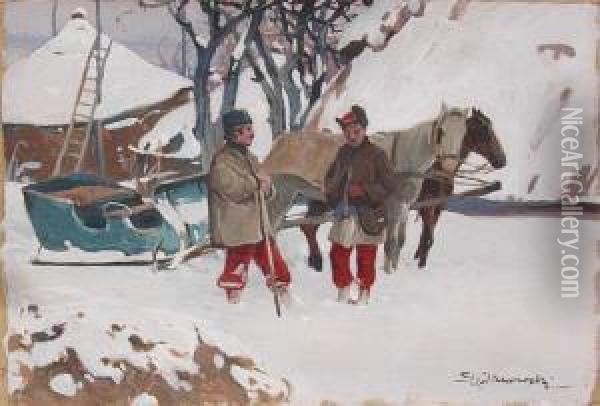W Sniegu Oil Painting - Stanislaw Janowski