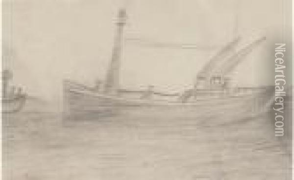 Fishing Boats (recto); And Fishing Boat (verso) Oil Painting - Alfred Wallis