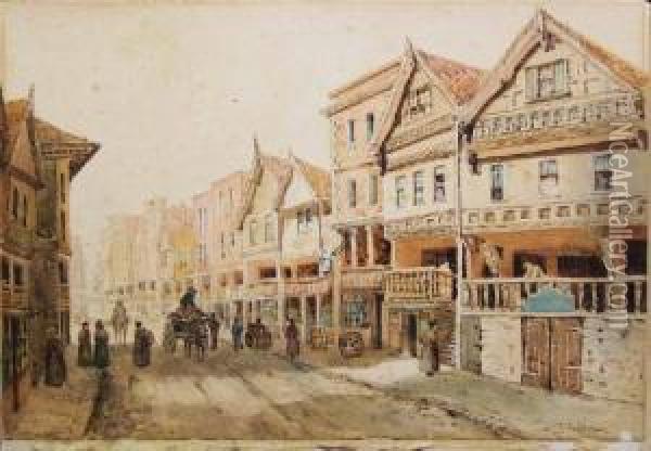 Street Scene In Chester Oil Painting - Ernest Parkman