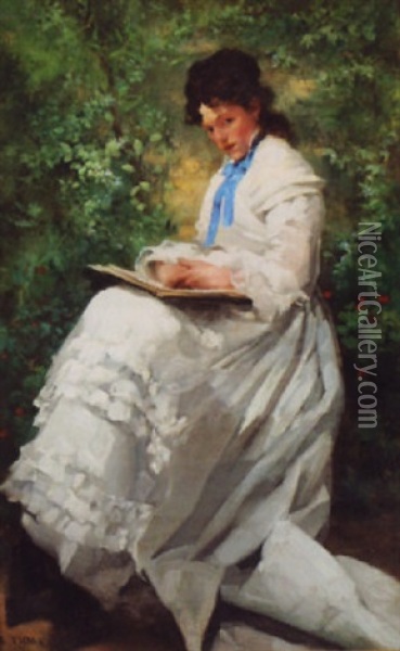 The Lady In White Oil Painting - Eugene Vincent Vidal