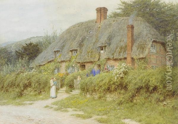 Old Cottages Near Downton, Wiltshire Oil Painting - Helen Mary Elizabeth Allingham