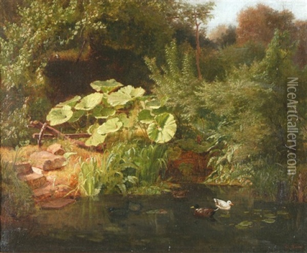 Der Ententeich Im Garten Des Kunstlers Oil Painting - Georg Heinrich Busse