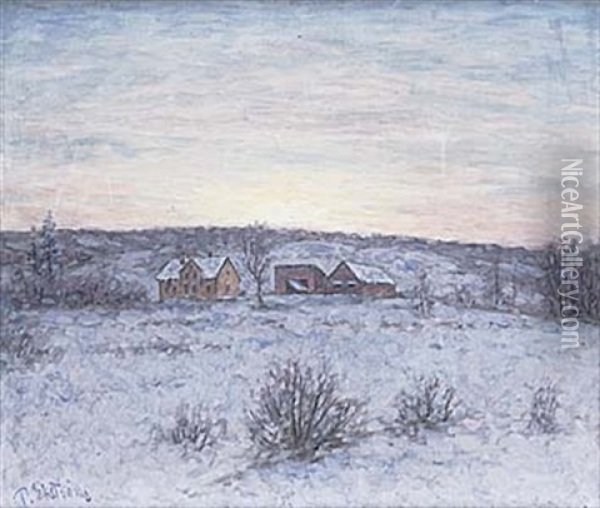 Solnedgang I Vinterlandskap Oil Painting - Per Ekstroem
