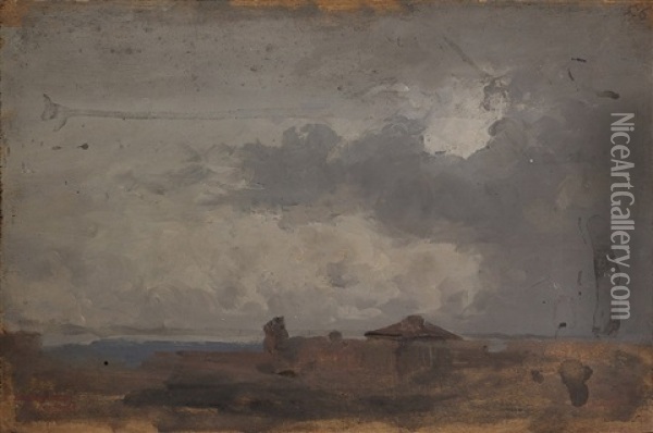 Paesaggio (abbozzo Di Marina, Verso) Oil Painting - Giovanni Battista Quadrone
