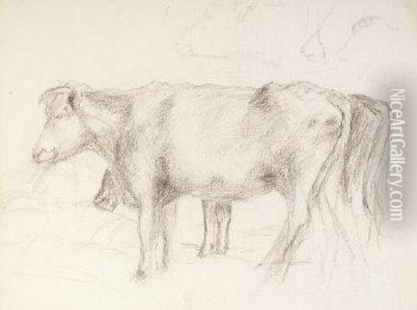 Study Of Cattle Oil Painting - Mildred Anne Butler