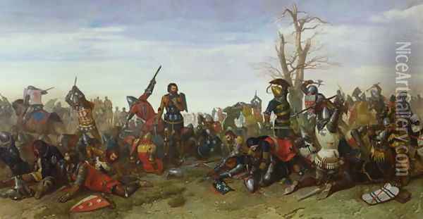 The Battle of Trente in 1350, 1857 Oil Painting - Octave Penguilly l'Haridon