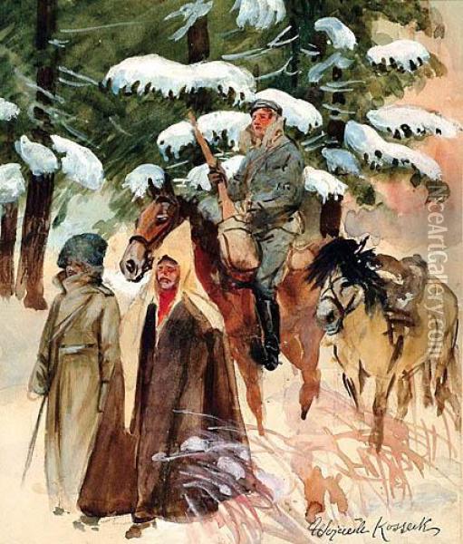 Jency Rosyjscy (legionista Eskortujacy Jencow Kozackich), 1915 [?] Oil Painting - Wojciech Von Kossak