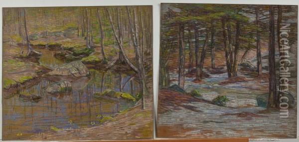 Two Landscapes Withtrees Oil Painting - Charles Salis Kaelin