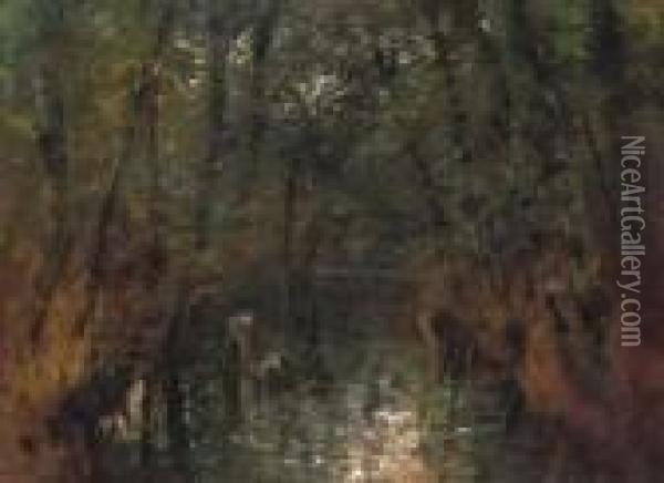 Forest Interior With A Stream, About 1900 Oil Painting - Laszlo Mednyanszky