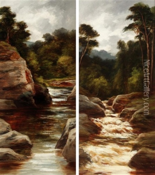 The Falls Of Bruar (+ On The Findhorn; Pair) Oil Painting - William Beattie Brown