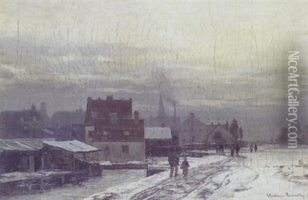 Vinterdag I Udkanten Af En Tysk By Antagelig Munchen Oil Painting - Anders Andersen-Lundby