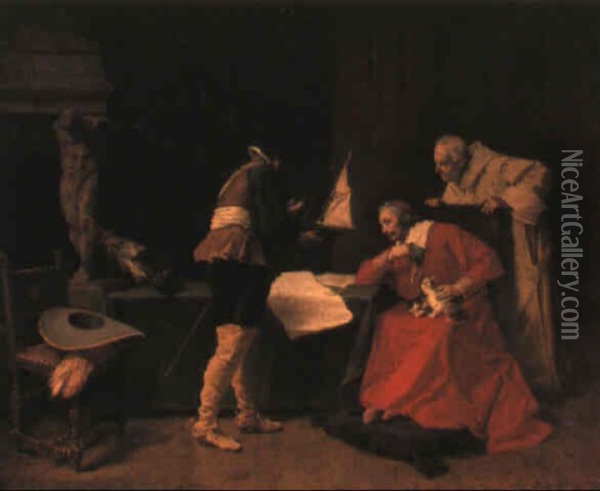 Richelieu Etudiant Les Plans D'attaque Destines Au Siege De La Rochelle Oil Painting - Louis Debras