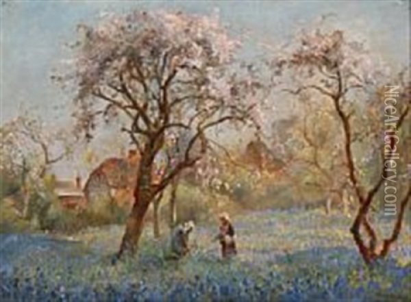 Wild Hyacinths And Apple Blossom Oil Painting - James Herbert Snell
