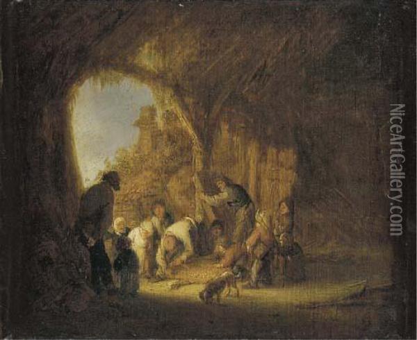 Peasants In A Barn Oil Painting - Adriaen Jansz. Van Ostade
