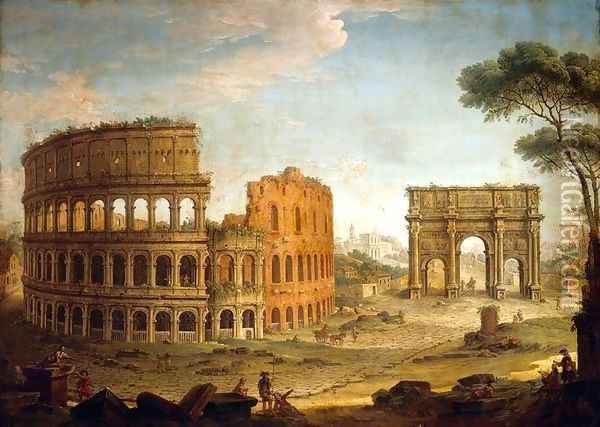 Rome View of the Colosseum and The Arch of Constantine 2 Oil Painting - Antonio Joli