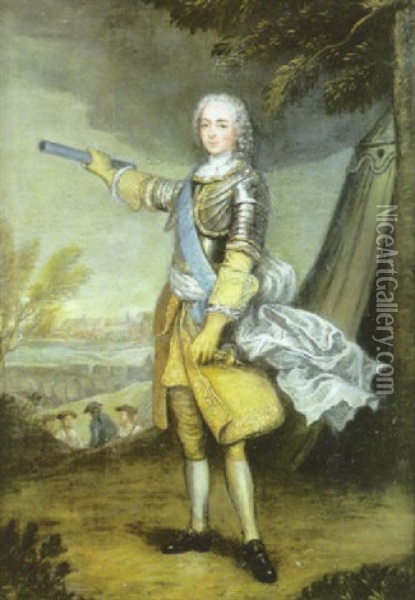 Portrait Du Roi Louis Xv En Cuirasse, Sur Fond De Paysage Oil Painting - Charles Parrocel