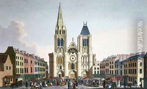 View of the Facade of the Church of Saint-Denis near Paris, c.1820 Oil Painting - Pierre Courvoisier