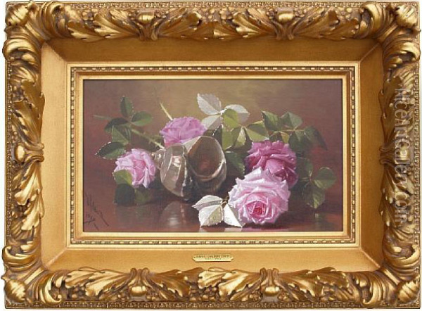 Roses And Shell Oil Painting - Edward Chalmers Leavitt