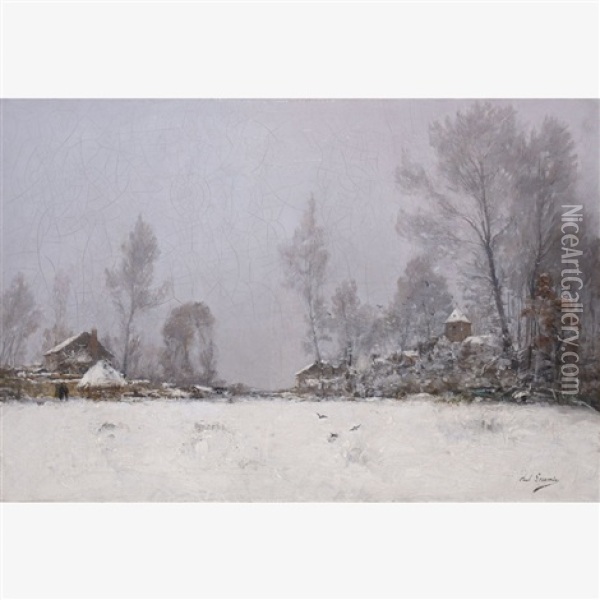Hameau Dans La Neige Oil Painting - Paul Lecomte