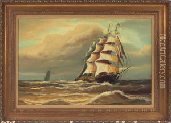 Clipper At Sunset Oil Painting - Jan Moerman