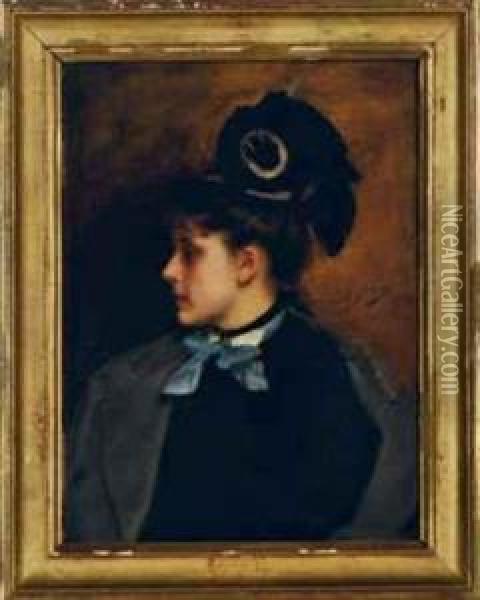 Portrait Of A Beauty With A Blue Ribbon Oil Painting - Gustave Jean Jacquet