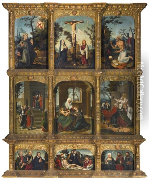 An Altarpiece With Scenes From The Life Of The Virgin Oil Painting - Antonio Vazquez