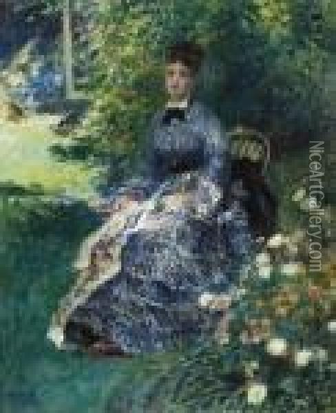 La Tapisserie Dans Le Parc (portrait Presume De Camillemonet) Oil Painting - Pierre Auguste Renoir