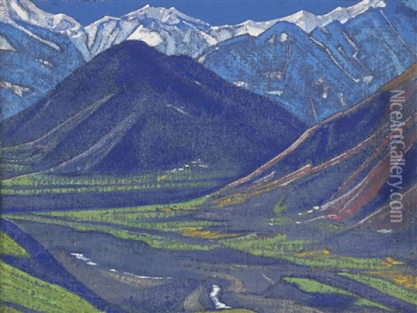 Spring In Kulu, From The Kulu Series Oil Painting - Nicholas Roerich