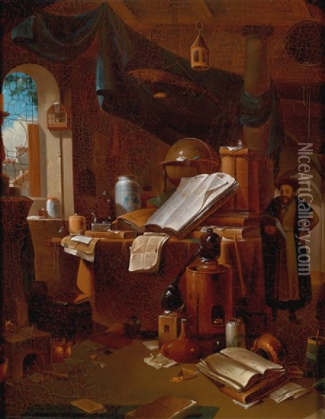 Der Alchimist In Seinem Studierzimmer Oil Painting - Thomas Wijck