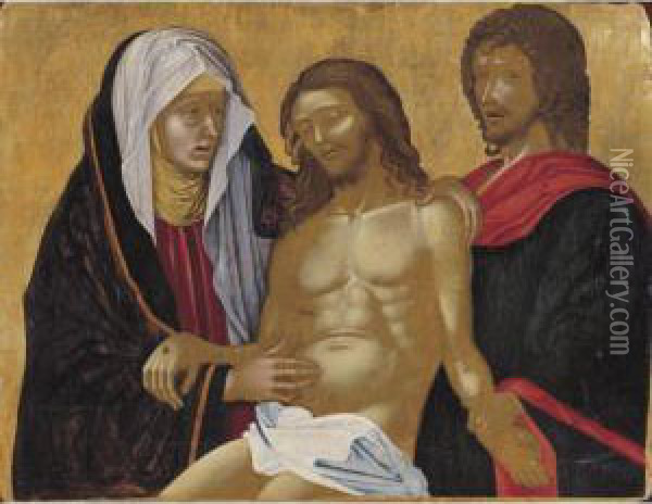 The Dead Christ Supported By The Virgin And Saint John The Evangelist Oil Painting - Nikolaos Zafuris