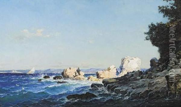 Marseille, La Corniche Et Le Chateau D'if Vus Depuis Les Rochers De La Pointe Rouge Oil Painting - Jean-Baptiste Olive