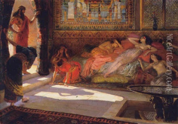 Nouvelle Arrivees Au Harem - Thebes, Xvii Dynastie Oil Painting - Georges Antoine Rochegrosse