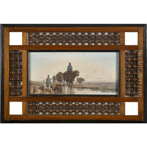 Orientalische Hirtenszene Mit Ziegen Und Buffelherde Oil Painting - Girolamo Gianni