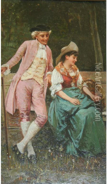 A Courtship; A Flirtatious Cavalier Oil Painting - G. Maresca